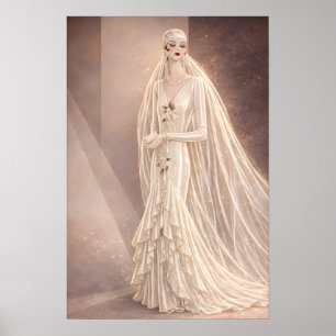 Vintage Art Deco Bridal Fashion Illustration Poster