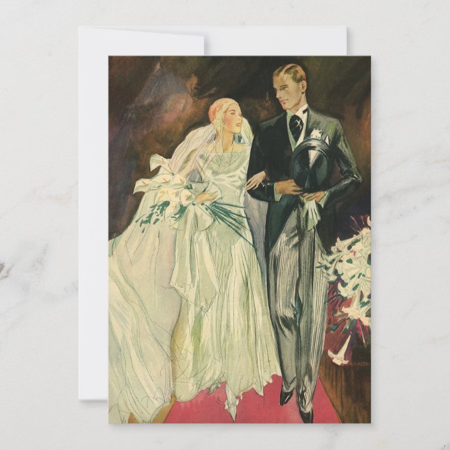 Vintage Art Deco Bride and Groom Newlyweds Wedding Invitation (Front)