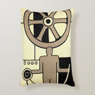 Vintage Art Deco Business Wheel and Machine Worker Accent Pillow