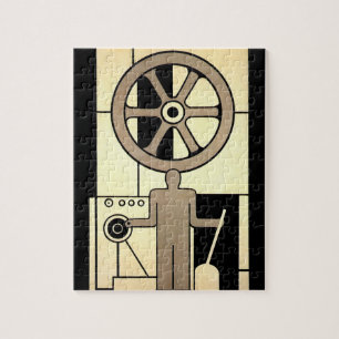 Vintage Art Deco Business Wheel and Machine Worker Jigsaw Puzzle