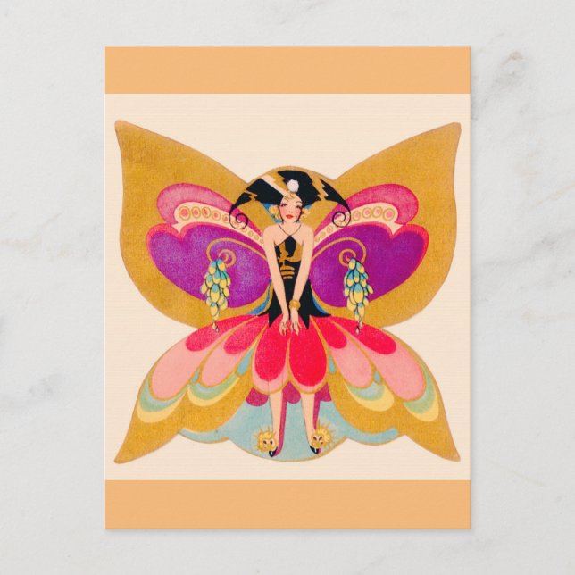 Vintage Art deco butterfly fairy Postcard (Front)