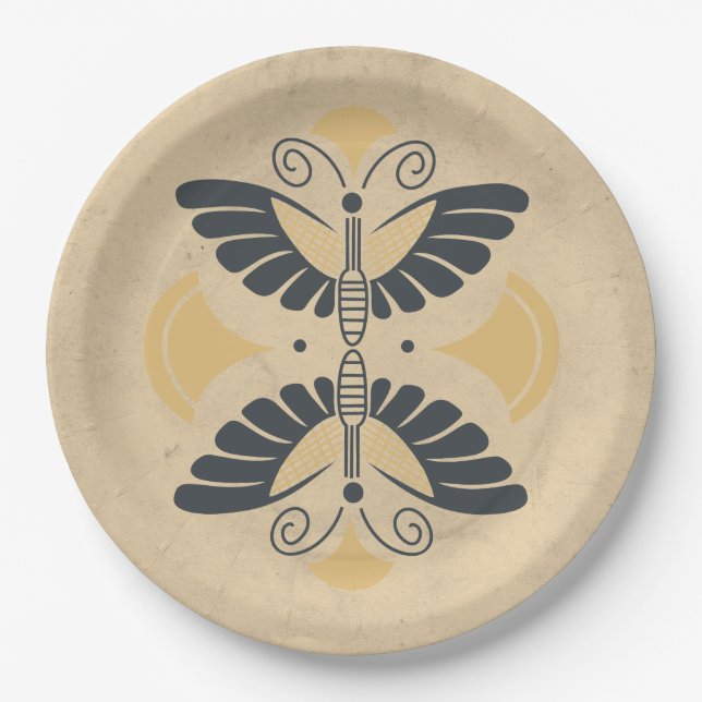 Vintage Art Deco Butterfly Motif Paper Plates (Front)