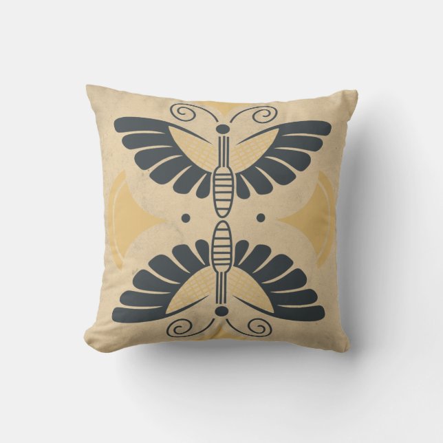 Vintage Art Deco Butterfly Motif Throw Pillow (Front)