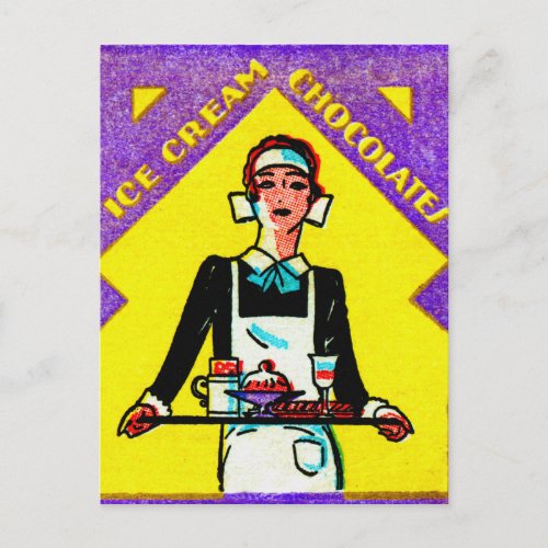 Vintage Art Deco Cafe Waitress Postcard