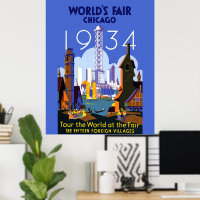 Vintage Art Deco Chicago 1934 World's Fair Poster