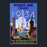 Vintage Art Deco Chicago 1934 World's Fair Poster<br><div class="desc">I found this beautiful Vintage Chicago 1934 World's Fair Poster and thought it would make an awesome postcard. Also available as an art print.</div>