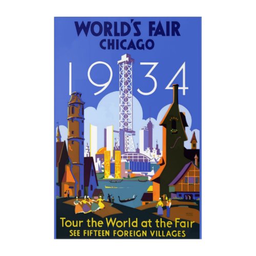 Vintage Art Deco Chicago 1934 Worlds Fair Poster