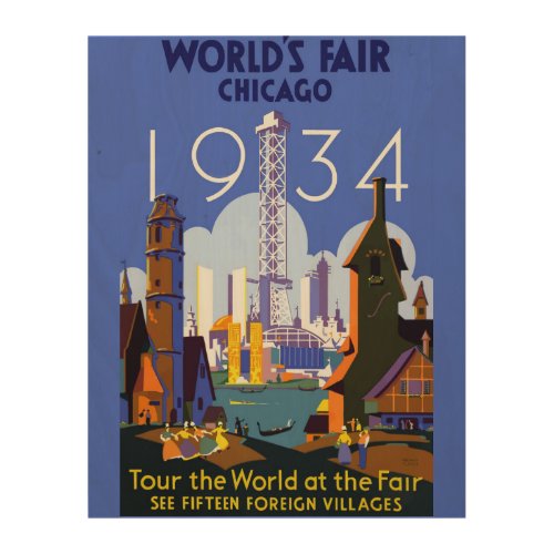 Vintage Art Deco Chicago 1934 Worlds Fair Poster