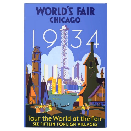 Vintage Art Deco Chicago 1934 Worlds Fair Poster