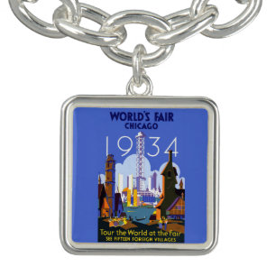 Vintage Art Deco Chicago 1934 World's Fair Poster Bracelet