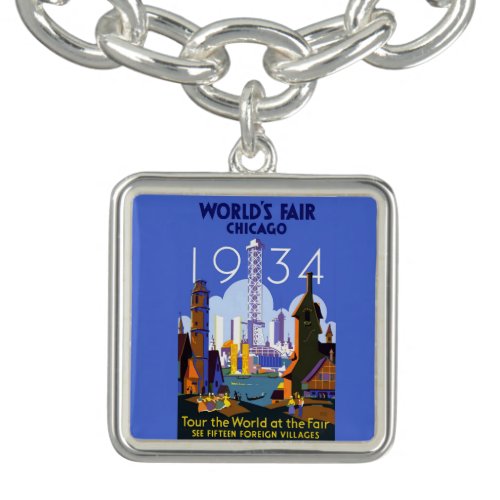 Vintage Art Deco Chicago 1934 Worlds Fair Poster Bracelet