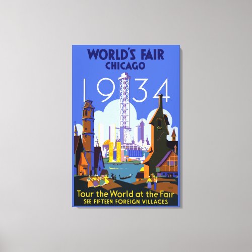 Vintage Art Deco Chicago 1934 Worlds Fair Poster Canvas Print