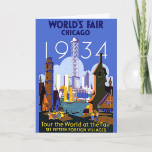 Vintage Art Deco Chicago 1934 World's Fair Poster Card
