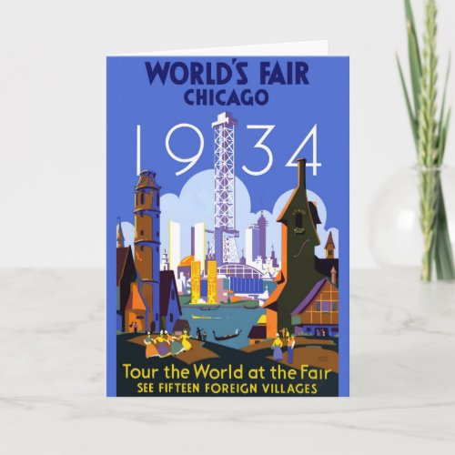 Vintage Art Deco Chicago 1934 Worlds Fair Poster Card