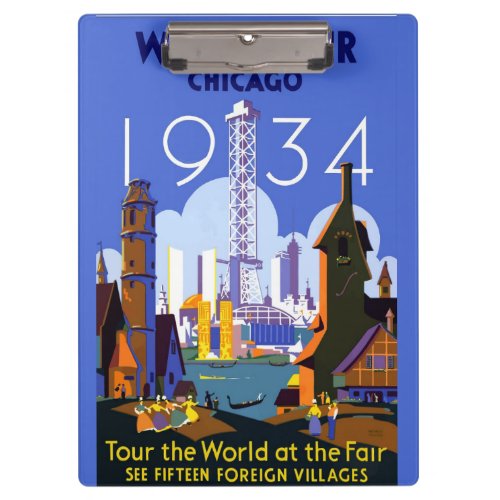 Vintage Art Deco Chicago 1934 Worlds Fair Poster Clipboard