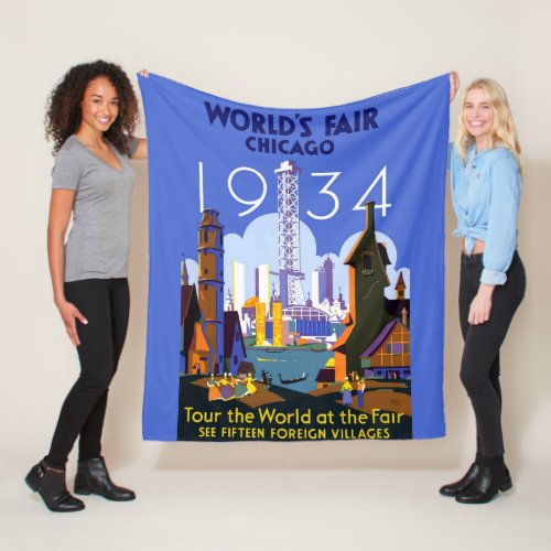 Vintage Art Deco Chicago 1934 Worlds Fair Poster Fleece Blanket