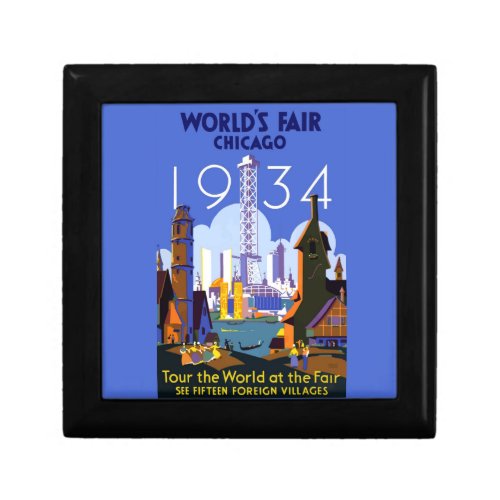 Vintage Art Deco Chicago 1934 Worlds Fair Poster Gift Box