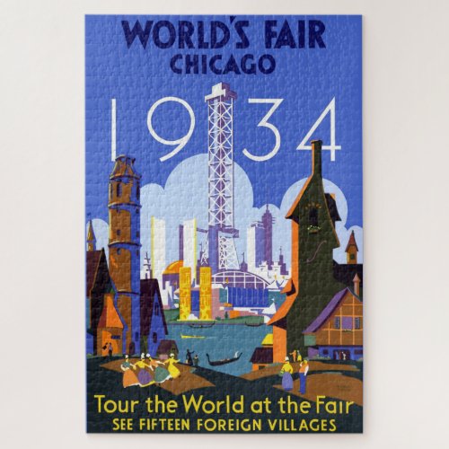 Vintage Art Deco Chicago 1934 Worlds Fair Poster Jigsaw Puzzle