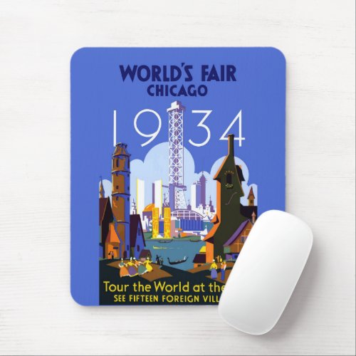 Vintage Art Deco Chicago 1934 Worlds Fair Poster Mouse Pad