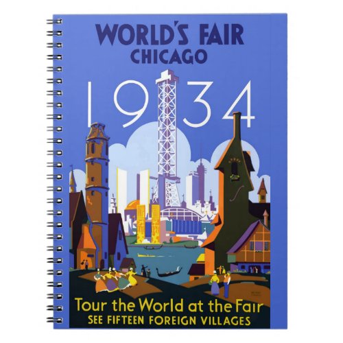 Vintage Art Deco Chicago 1934 Worlds Fair Poster Notebook