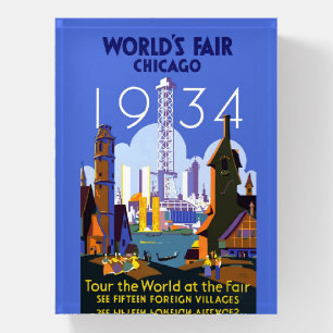 Vintage Art Deco Chicago 1934 World's Fair Poster Paperweight