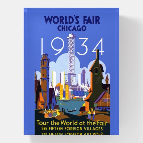 Vintage Art Deco Chicago 1934 Worlds Fair Poster Paperweight