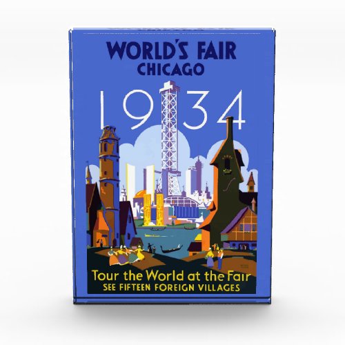 Vintage Art Deco Chicago 1934 Worlds Fair Poster Photo Block