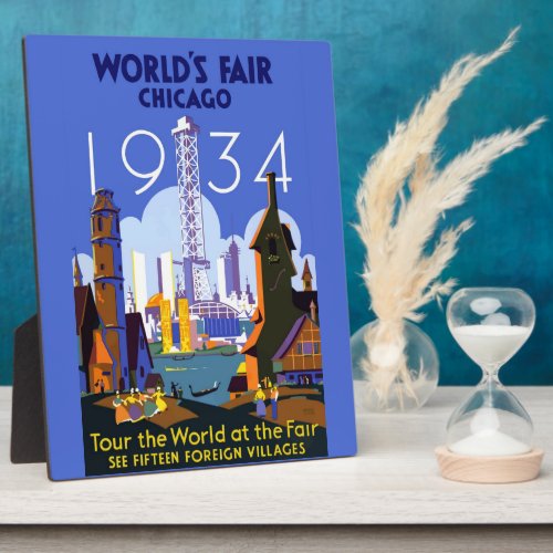 Vintage Art Deco Chicago 1934 Worlds Fair Poster Plaque