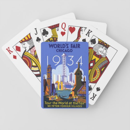 Vintage Art Deco Chicago 1934 Worlds Fair Poster Poker Cards