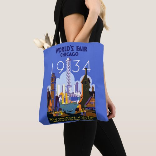 Vintage Art Deco Chicago 1934 Worlds Fair Tote Bag