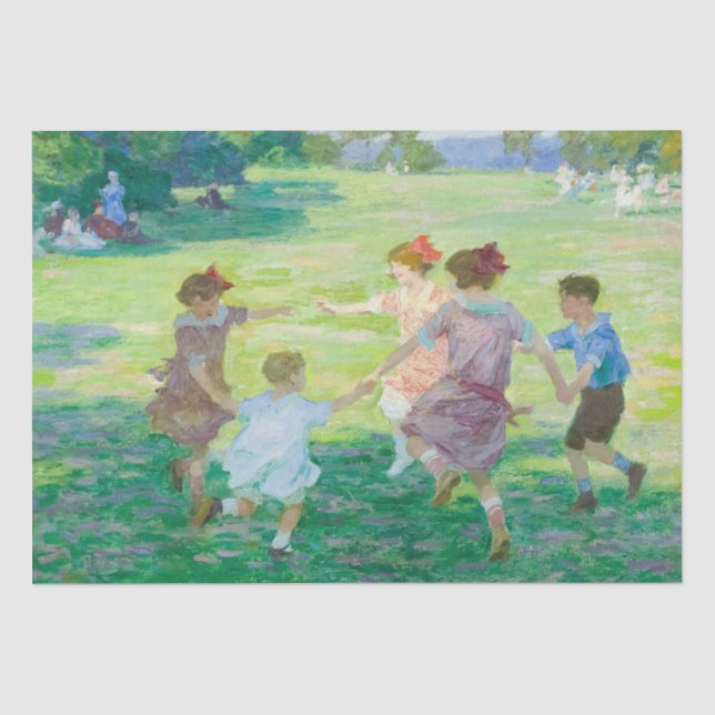 Vintage Art Deco Children Playing Decoupage Tissue Paper (Front)