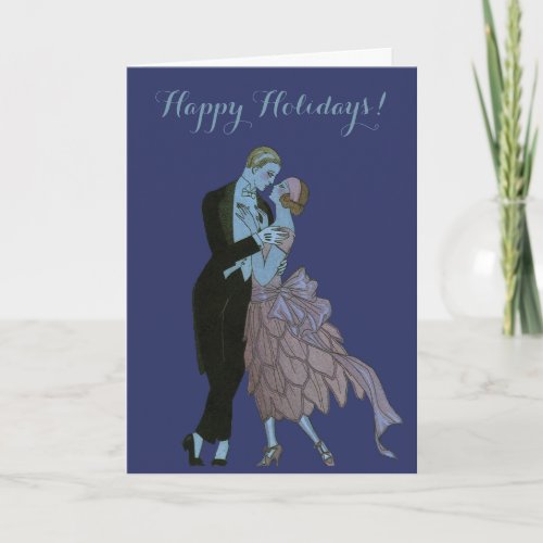 Vintage Art Deco Christmas Newlyweds Dance Holiday Card