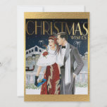Vintage Art Deco Christmas Wishes Couple Holiday Card<br><div class="desc">A beautiful vintage retro faux foil framed Christmas Wishes art deco woman and man holiday card. Send out one of these gorgeous art deco women holiday cards to friends and family for a unique holiday idea this year. Also perfect for collectors. Check out the Art Deco collection in my store...</div>