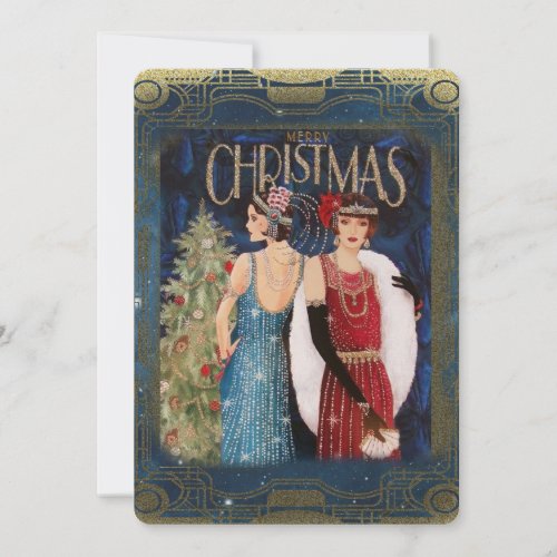 Vintage Art Deco Christmas Women Holiday Card