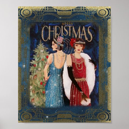 Vintage Art Deco Christmas Women Poster