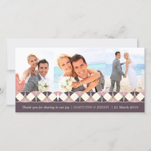 Vintage Art Deco Circles 3 Multi Photo Wedding Thank You Card