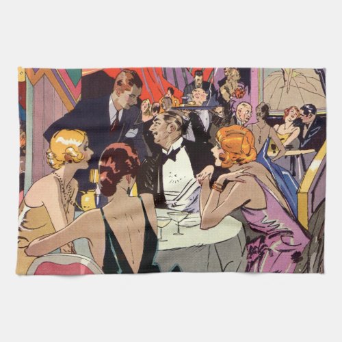 Vintage Art Deco Cocktail Party at Nightclub Kitchen Towel