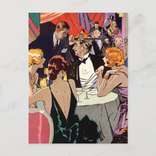 Vintage Art Deco Cocktail Party at Nightclub Postcard