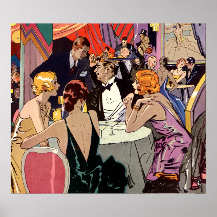 Vintage Art Deco Cocktail Party At Nightclub Poster Zazzle Com