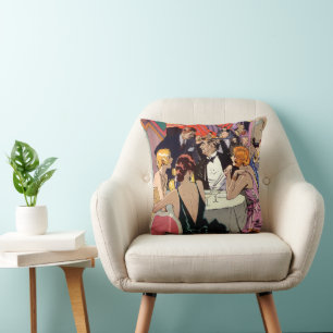 Vintage Art Deco Cocktail Party at Nightclub Throw Pillow