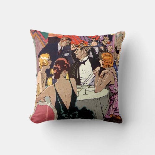 Vintage Art Deco Cocktail Party at Nightclub Throw Pillow