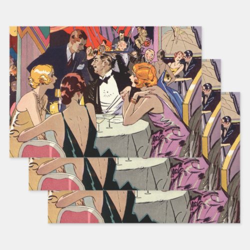 Vintage Art Deco Cocktail Party at Nightclub Wrapping Paper Sheets