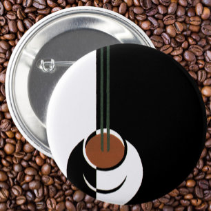Vintage Art Deco, Cup of Coffee with Steam Button
