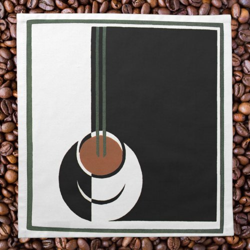 Vintage Art Deco Cup of Coffee with Steam Cloth Napkin