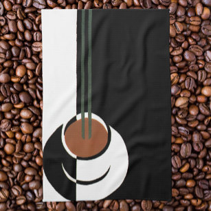 Vintage Art Deco, Cup of Coffee with Steam Kitchen Towel
