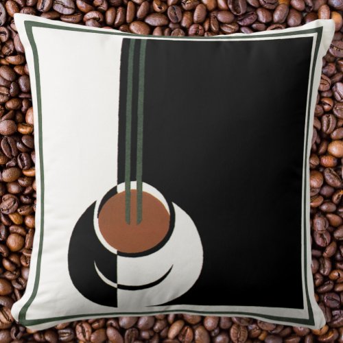 Vintage Art Deco Cup of Coffee with Steam Throw Pillow