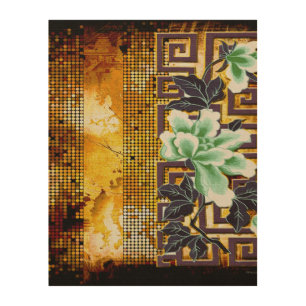 Vintage Art Deco Distressed Asian Flower Design