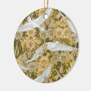 Vintage Art Deco Doves and Flowers Ceramic Ornament