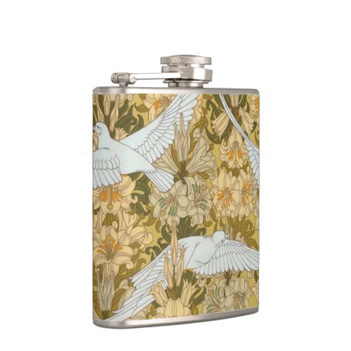 Vintage Art Deco Doves and Flowers Hip Flask