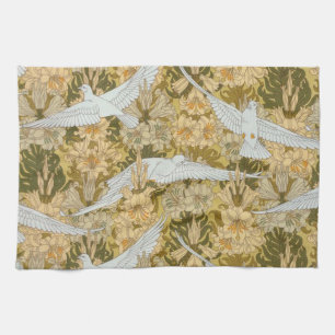 Vintage Art Deco Doves and Flowers Towel